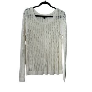 a.n.a. A New Approach Sweater Women's XL White Long Sleeve Open Knit Pullover